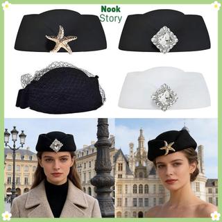 Mũ NOOKSTORY, Mũ đội đầu trang trí cổ điển pha lê được trang trí kiểu Anh, Mũ nón Sea Star Felt Beret Trang phục hóa trang