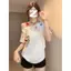 Milky Sweet Girl Dopamine In hoa Áo thun ngắn tay đeo vai xiên dễ thương dành cho nữ mùa hè Áo quây dáng rộng