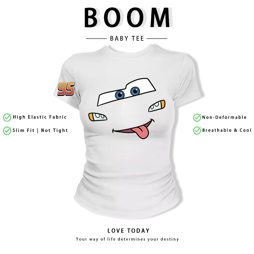 BOOM Áo Baby Tee Nữ Cotton Ôm Body-Áo Thun Ngắn Tay Y2K In Hình PhongCách Mùa Hè, Cổ Tròn Hàng Đầucách hàn quốc phongF93