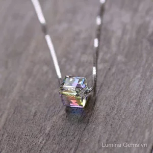 Aurora Cube Đường Mặt Dây Chuyền Vòng Cổ Áo Pha Lê Khối Xương Đòn Dây Chuyền Thời Trang Đơn Giản Niche Thiết Kế Vòng Cổ Nữ