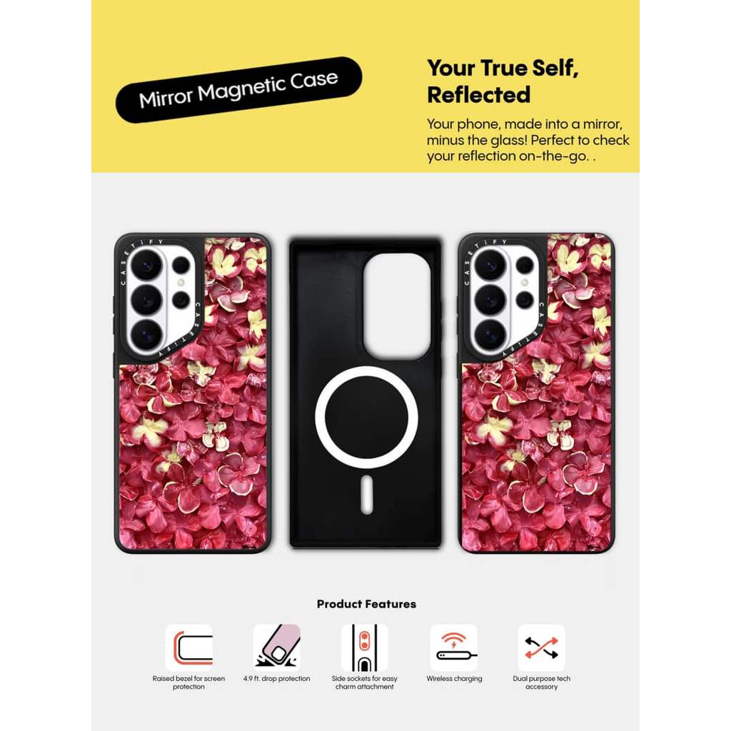 CASECASE X Red Cánh Hoa Ốp Lưng Hút Từ Tính Màu Đen Mờ Samsung Galaxy S26 Ultra S25 S24 S23 Ultra Plus Mặt Sau Cứng Có Hộp Khắc Logov