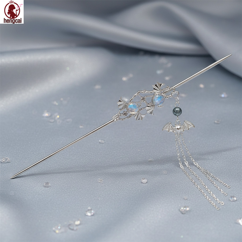Kẹp tóc tua rua moonstone bướm dơi và hợp kim, phong cách cổ điển phù hợp cho đám cưới