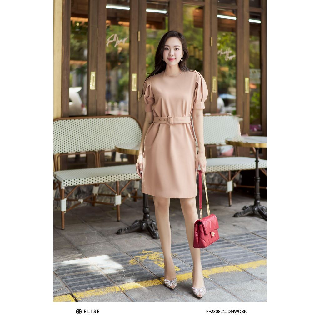 Đầm suông nâu tay xếp ly thiết kế Elise FF2308212DMWOBR