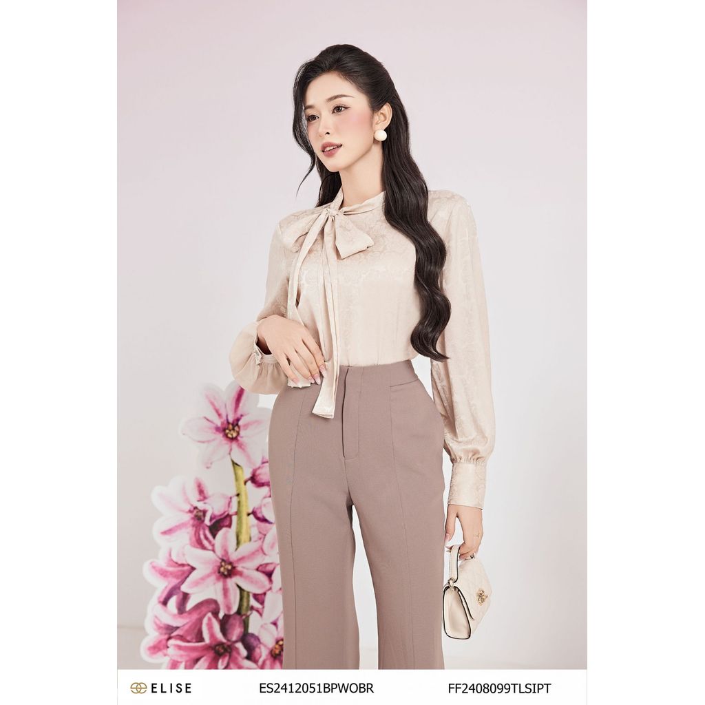 Quần nâu ghi cạp liền xẻ gấu giữa thiết kế Elise ES2412051BPWOBR