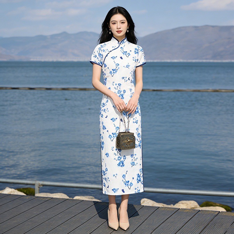 Váy nữ sườn xám plus size phong cách Trung Hoa retro, phù hợp cô gái trẻ trung