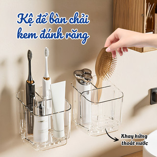 Kệ Để Bàn Chải Đánh Răng Gắn Tường Trong Suốt ECO, Giá Treo Nhà Tắm Chia Ngăn Thoát Nước Tiện Lợi