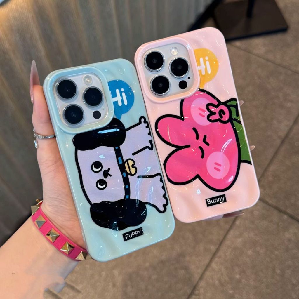 Vỏ lưng iPhone họa thỏ chó cá sấu vân đá thiên thạch mềm mại tương thích 17, 16, 15