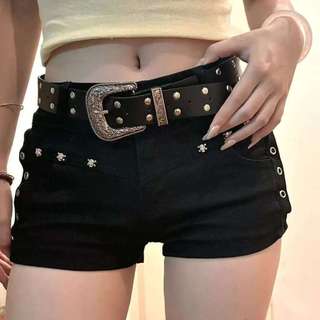Quần Short Denim Mỏng Low-Waist Màu Đen Y2K, Phù Hợp Xu Hướng Hotgirl