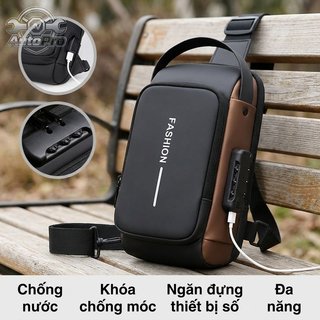 Túi Đeo Ngang Chống Thấm Nước Da PU Kết Hợp Khóa Nhiều Túi Unisex Làm Việc Du Lịch Tổ Chức