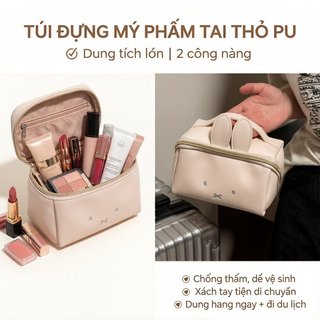 Túi đựng đồ trang điểm thỏ PU Hộp đựng mỹ phẩm Dung tích lớn Du lịch hàng ngày Túi đựng đồ dễ thương