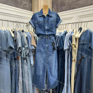 Đầm denim tay ngắn nữ mỏng phong cách Hồng Kông, phù hợp mùa hè