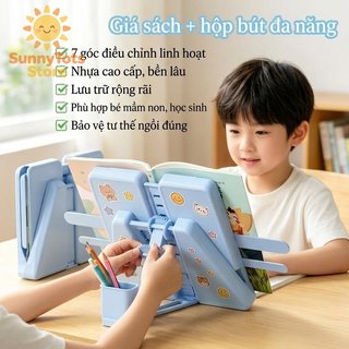 Hộp đựng bút chì 3 trong 1 Giá đỡ sách có thể điều chỉnh 7 góc Bàn làm việc bằng nhựa Đồ dùng học tập cho trẻ em