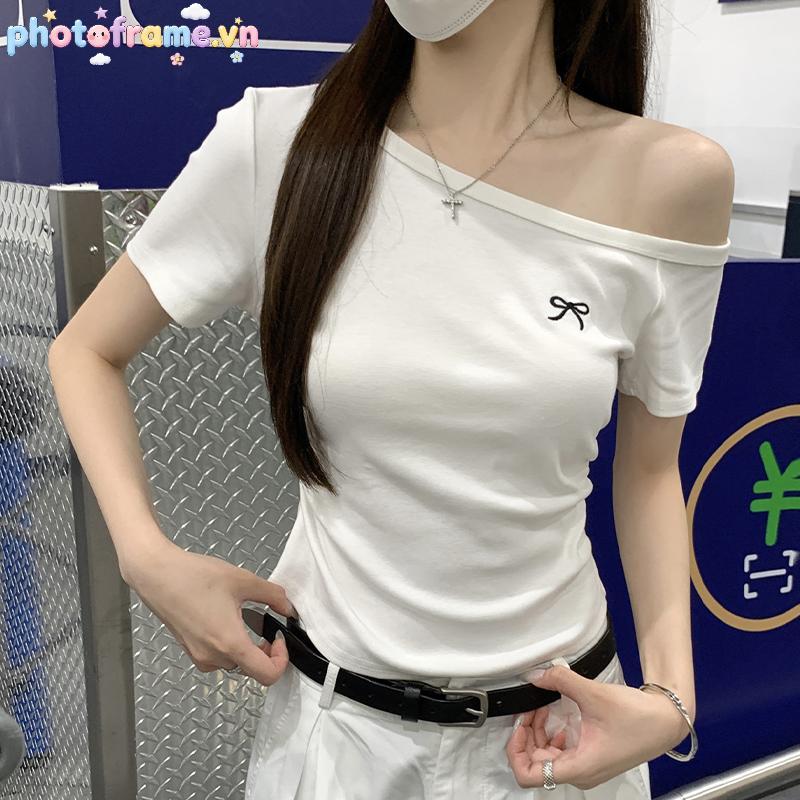 Photoframe Hàn Quốc Nơ Thêu Tay Ngắn Đa Năng Slim Áo Thun Nữ VN
