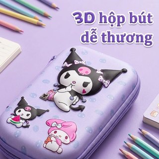 Hộp đựng bút chì dễ thương 3D Kuromi Melody Cinnamoroll Chống nước Chống bụi Trường học Lưu trữ văn phòng