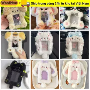 Hộp đựng thẻ ảnh WOODNEST, Thẻ ảnh thỏ / chó / mèo đa chức năng, Thỏ tai to sang trọng chất lượng cao / Thẻ Collie viền tay áo học sinh