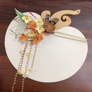 Nguyên Bản Cổ Hanfu Thêu Bướm Osmanthus Hoa Tua Rua Kẹp Tóc Siêu Cổ Tích Phong Cách Cổ Điển Ảnh Mũ Đội Đầu