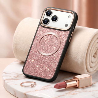 Ốp điện thoại kinh doanh từ tính túi khí lấp lánh thời trang sang trọng cho iPhone 17 16 15 14 13 Pro Max Bìa cứng