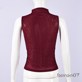 [xRsR] Áo lưới nữ Áo ngực không tay cổ rùa Trang trí bằng kim cương giả Slim Fit Áo Vest mùa hè
