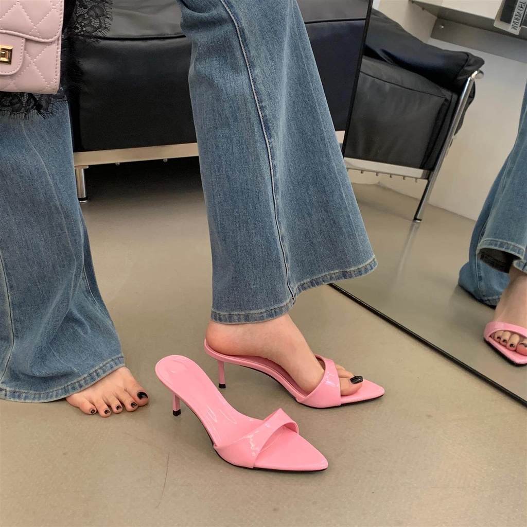 TT Bằng Sáng Chế Da Mũi Nhọn Dép Mùa Hè 2026 Phong Cách Mới Stiletto Nữ Flip-Flops Sandal Cao Gót