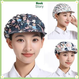 [Còn hàng] Mũ làm việc chống bụi NOOKSTORY, Mũ đầu bếp dịch vụ thực phẩm bằng vải Cotton, Băng đô làm việc bằng vải in tóc dành cho nữ