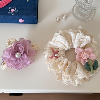 Kovoi / Phong Cách Mới Kem Phong Cách Pháp Ren Scrunchy Buộc Tóc Nữ Cotton Hoa Màu Be Phong Cách Siêu Cổ Tích Dây Buộc Đầu Dây