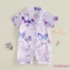Bộ đồ ngủ không chân Satin cho bé gái Áo liền quần ngắn tay in hình dâu tây