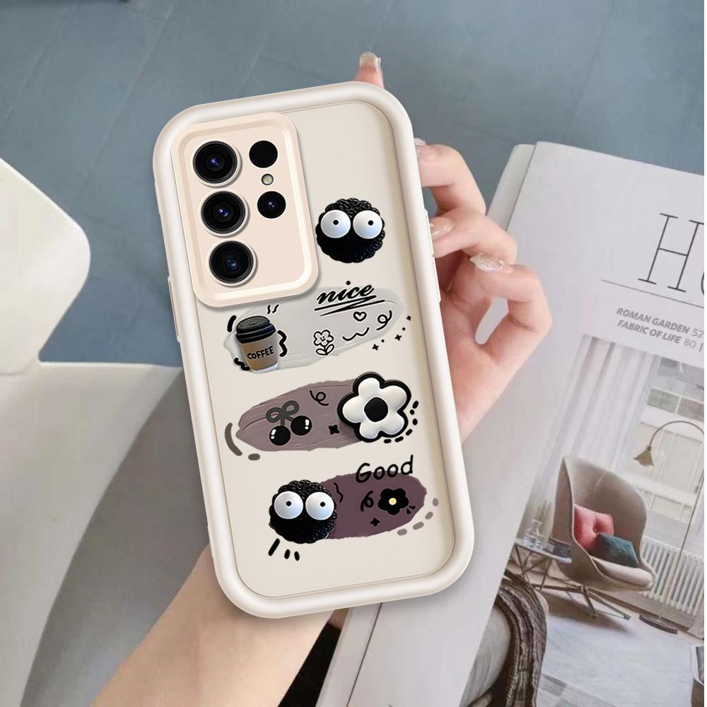 Ốp Lưng Cho Samsung S22 S23 S24 S25 S26 Ultra Hoạt Hình Silicone Bé Gái Mềm Vỏ Điện Thoại TPU Đen Bóng Than Thiên Thần Mắt Chống Sốc Ốp Lưng