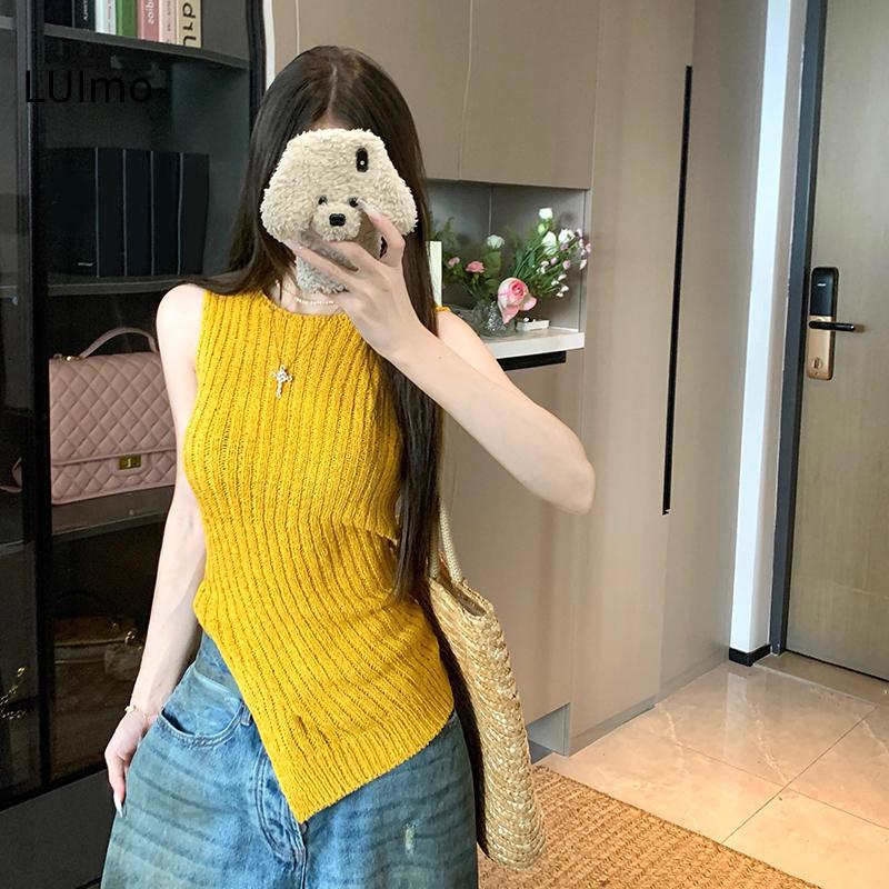LUImo Mùa Hè Mới Thiết Kế Thời Trang Dệt Kim Camisole Top Khe Mỏng Phù Hợp Với Nữ SBS