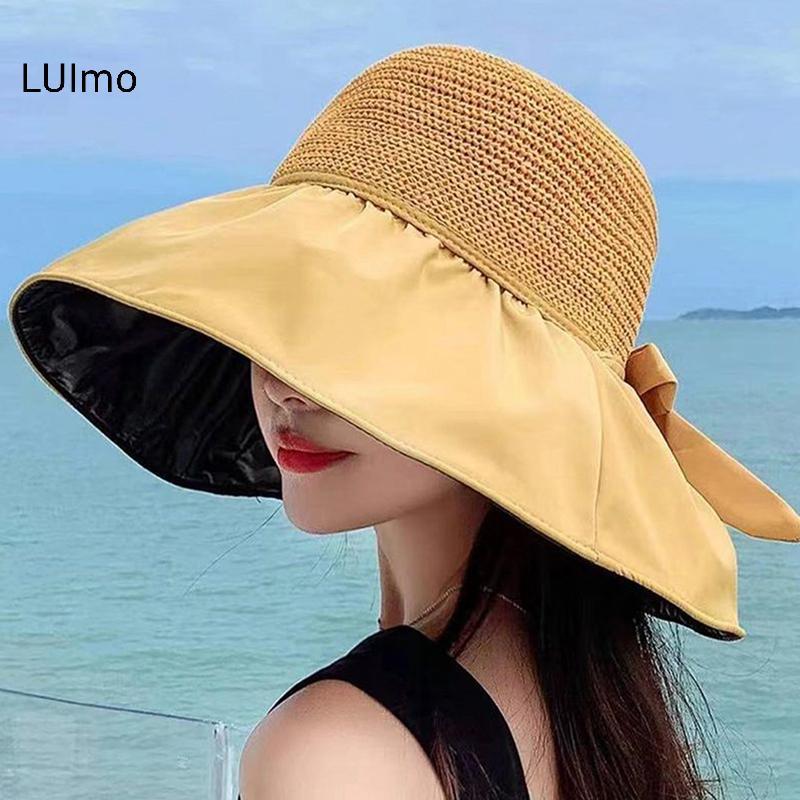 LUImo Mùa Hè Mới Nữ Buet Mũ Chống Tia UV Mũ Chống Nắng Màu Trơn Mềm Mại Có Thể Gập Lại Rộng Vành Bãi Biển Ngoài Trời Panama Mũ Đuôi Ngựa Mũ SBS