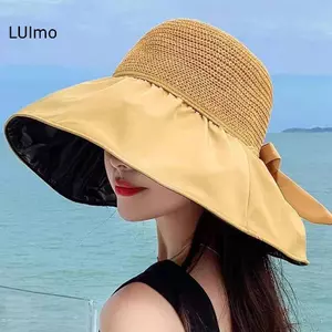 LUImo Mùa Hè Mới Nữ Buet Mũ Chống Tia UV Mũ Chống Nắng Màu Trơn Mềm Mại Có Thể Gập Lại Rộng Vành Bãi Biển Ngoài Trời Panama Mũ Đuôi Ngựa Mũ SBS