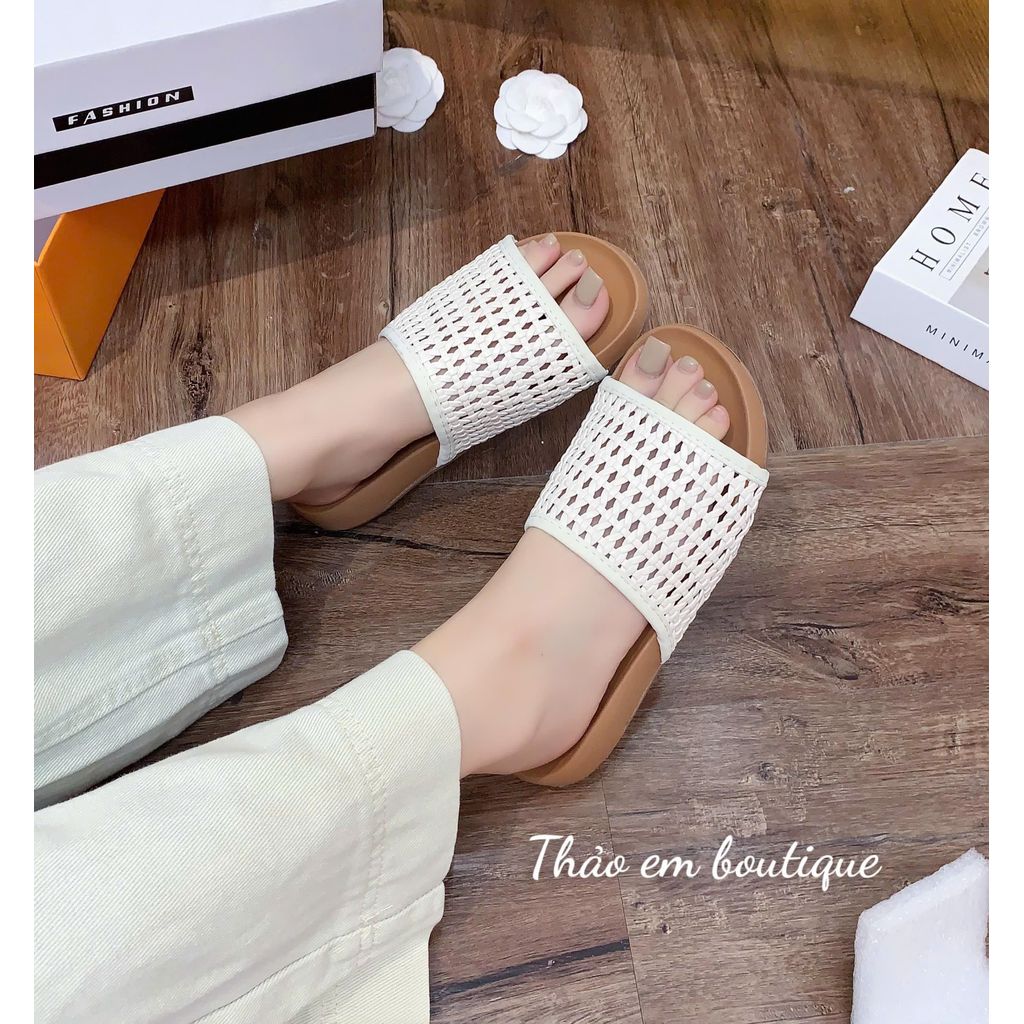 [Thảo Em- DL568] Dép lê nữ đế mềm 3p mũi tròn quai lưới thoáng mát.