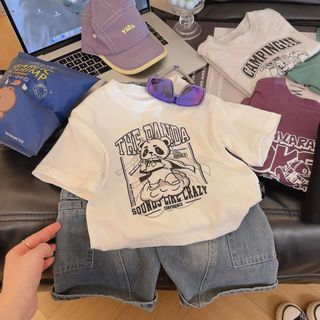 Áo thun trẻ em Amoi Áo thun Cotton ngắn tay dáng rộng thời trang bé trai hàng đầu