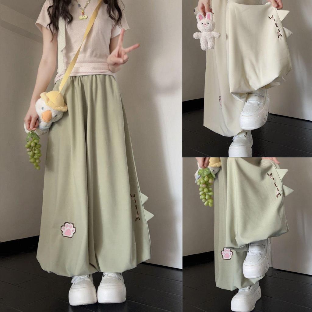 [Thời gian có hạn Seckill] Mềm mại dễ thương Mèo thêu hoa mùa hè dáng rộng Mùa hè Phong cách mới Quần thường ngày dễ thương Quần Preppy Phong cách sinh viên
