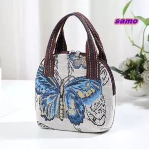 Túi xách tay cầm hàng đầu SAMO, Túi xách in Dacron Retro, Túi xách tay phong cách dân tộc thông thường