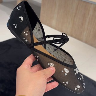 Giày Ballet Mới Flat Kim Cương Giả Lưới Mary Jane