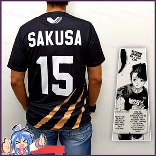 PS2 Haikyuu!! MSBY Áo Thun Trang Phục Hóa Trang Karasuno Shoyo Tay Ngắn Sakusa Thể Thao Áo Thun Thể Thao Bộ Đồng Phục Đen W