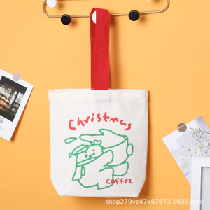 Hoạt Hình Dễ Thương Canvas Giáng Sinh Túi Tote Nhỏ In Hình Cà Phê Trà Sữa Bảo Quản Túi Vải Hàng Có Sẵn 99KE