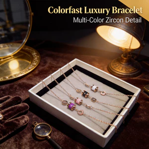 Vòng tay vàng hồng bằng thép titan dành cho nữ - Xi lanh La Mã Zircon nhiều màu - Colorfast Luxury Daily Commute