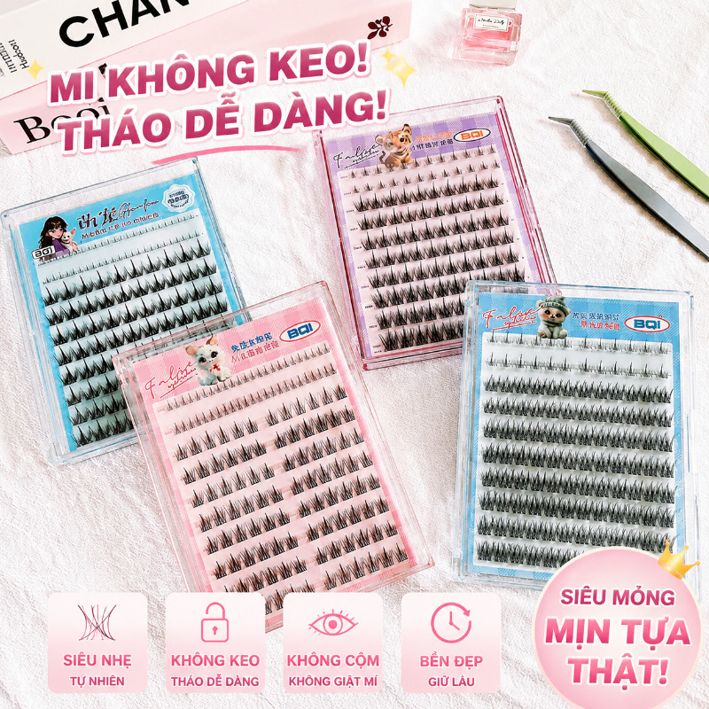 Mi giả tự dính chất lượng cao, dải keo dính chắc nhưng dễ tháo, phù hợp mọi loại mí mắt, kể cả người nhạy cảm