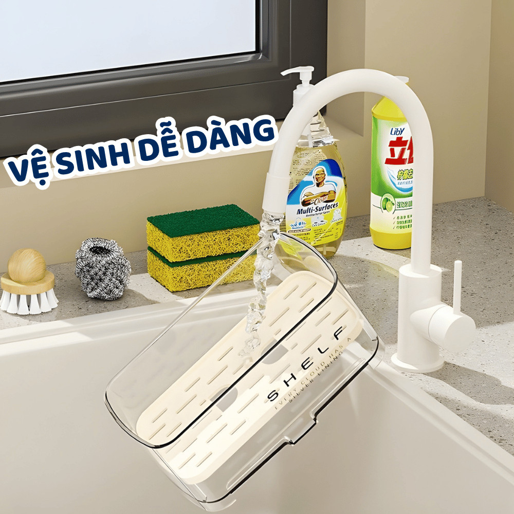 Khay Đựng Đồ Rửa Chén Có Rãnh Thoát Nước, Kệ Đựng Miếng Rửa Bát Nước Rửa Chén Bàn Chải Nhà Bếp Đa Năng