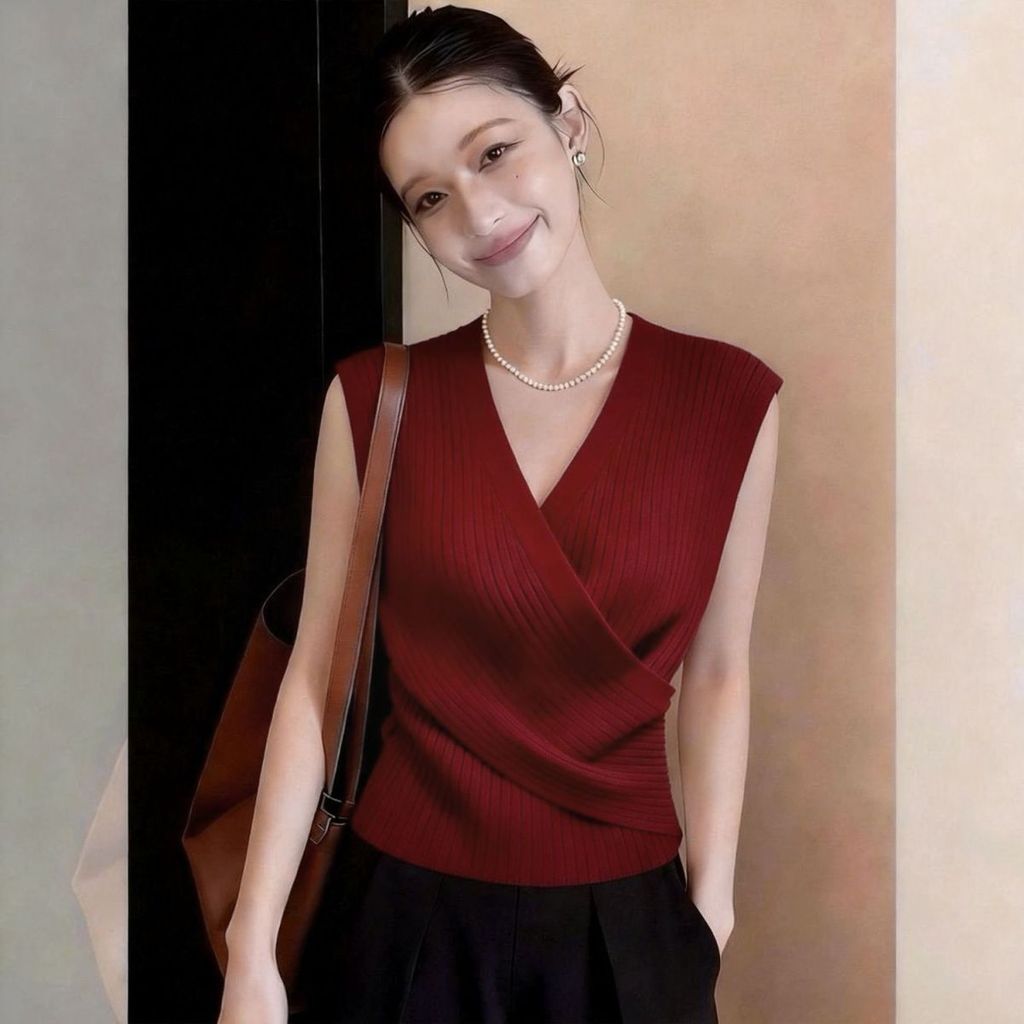 2026 Phong cách mới Pure Desire Style Áo Vest dệt kim không tay cổ chữ V gợi cảm, Áo thời trang sọc Sense Pit, Áo khoác mỏng vừa vặn mùa hè, Thích hợp cho trang phục thời trang nữ trẻ, Lời chúc phúc dòng chảy cốt lõi, Thể hiện sự quyến rũ độc đáo và Phong