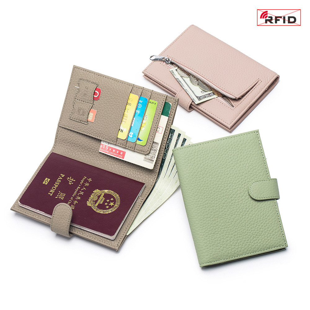 Nhiều Màu RFID Chống Trộm Da Thật Chính Hãng Đựng Hộ Chiếu Đa Năng Tài Liệu Vé Túi Bảo Quản