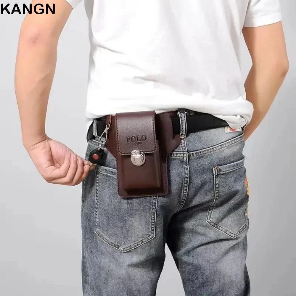 Gói thắt lưng điện thoại KANGN, Da thắt lưng nam PU màu trơn, Túi điện thoại thông thường du lịch chất lượng cao