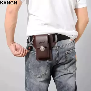 Gói thắt lưng điện thoại KANGN, Da thắt lưng nam PU màu trơn, Túi điện thoại thông thường du lịch chất lượng cao