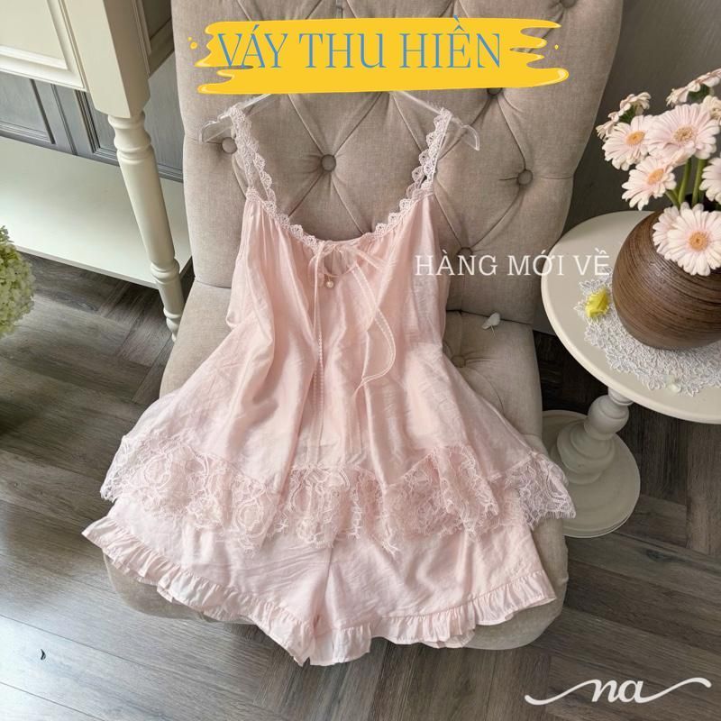 N483- Pijama dây đũi tơ tiểu thư  trơn kem  cho nữ - Bộ ngủ mặc nhà hàng quảng châu cao cấp