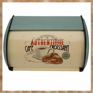 Hộp đựng bánh mì cổ điển Thùng đựng đồ Rollup Top Màu xanh nhạt Bột nhỏ tráng bánh mì sắt Hộp đựng đồ ăn nhẹ Hộp đựng thực phẩm để trang trí nhà bếp