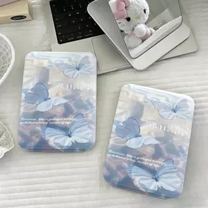 Gương gập bỏ túi trang điểm họa tiết bướm xanh nhạt chồng mơ mộng thẩm mỹ cao