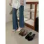 TT Flip-Flops Mũi Vuông Cao Gót Khóa Kim Loại Dép Nữ Phù Hợp Với Trượt Tuyết