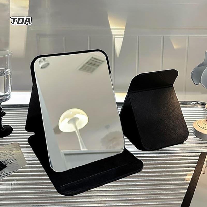 TOA Để Bàn Gương Trang Điểm Màu Trơn Da PU Đơn Giản Di Động Cầm Tay Bla Gương Có Thể Gập Lại Học Sinh Nhỏ Gọn Dễ Thương Nhà Thơ Gương VN