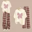 Set đồ kẻ caro đỏ quần dài và áo phông oversized in hình nơ KOLILA- CHANG3158BO.